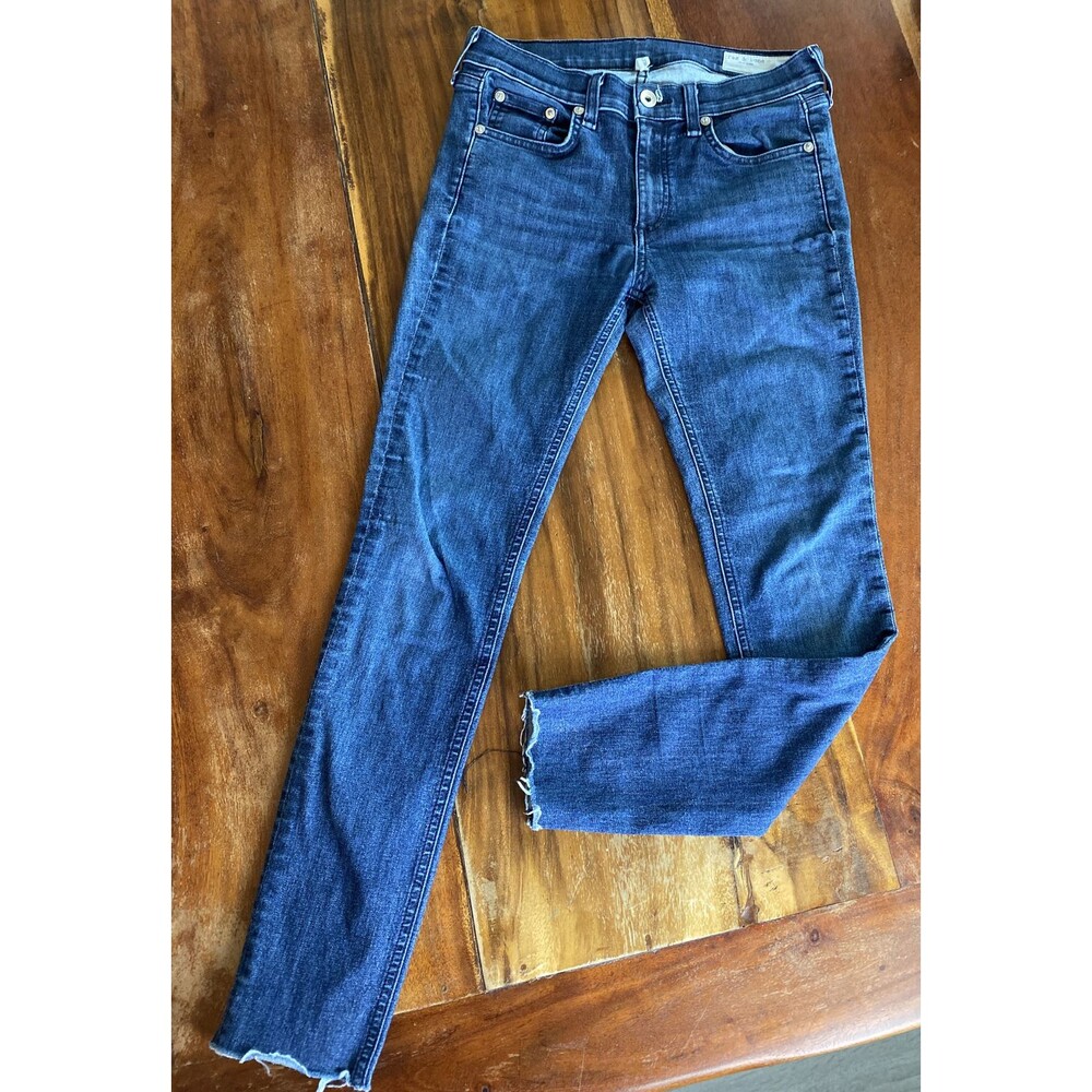 Rag & Bone Womens Ankle Skinny Leg Tonal River Jeans Blue Size 27 Raw Edge Hem